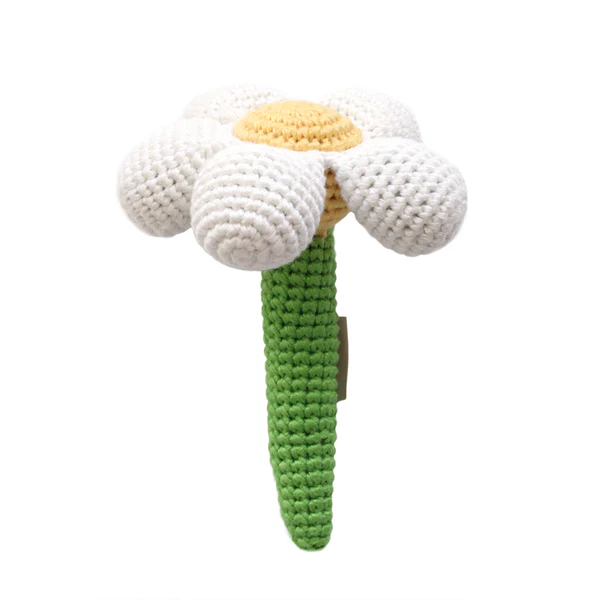 White daisy Crocheted Flower Rattle